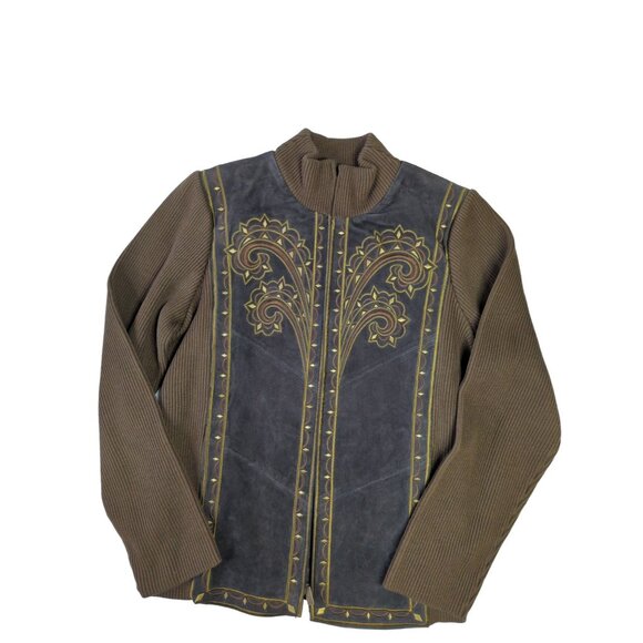 Vintage Bob Mackie Womens Medium Suede Jacket Embroidered Chocolate Brown New - Picture 2 of 12